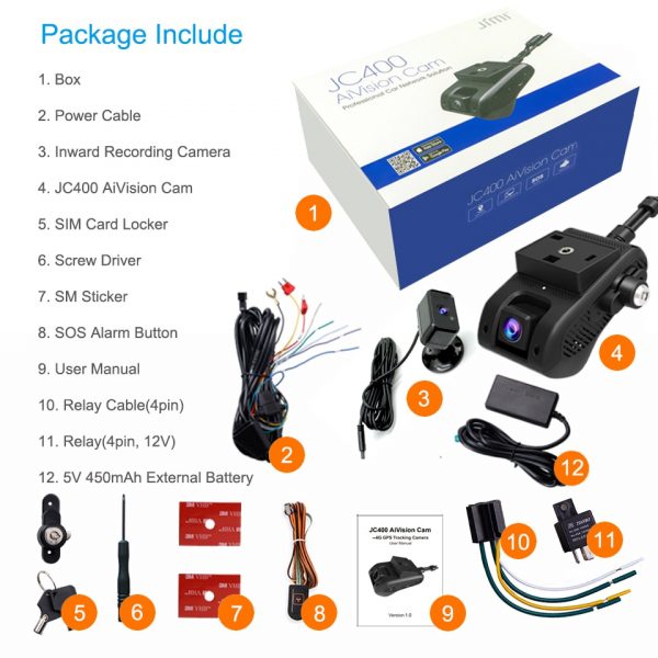 Jimi JC400 4G Dash Cam With Dual Cameras Live Video GPS Tracking WiFi Remote Monitoring Car 5