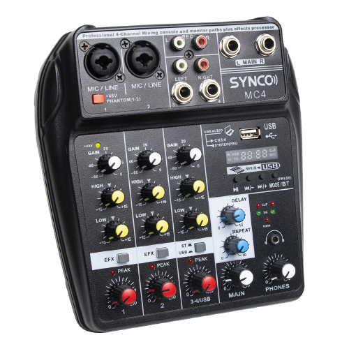 SYNCO MC4 4-Channel Professional Audio Mixer with USB Audio Interface Black