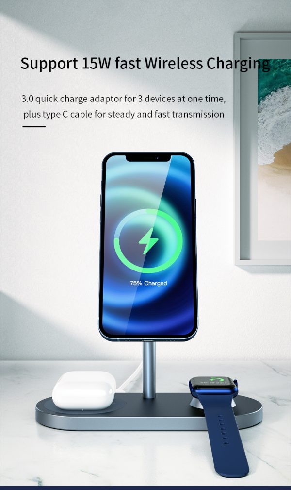 WiWU Power Air 3 In 1 18W Wireless Charger7
